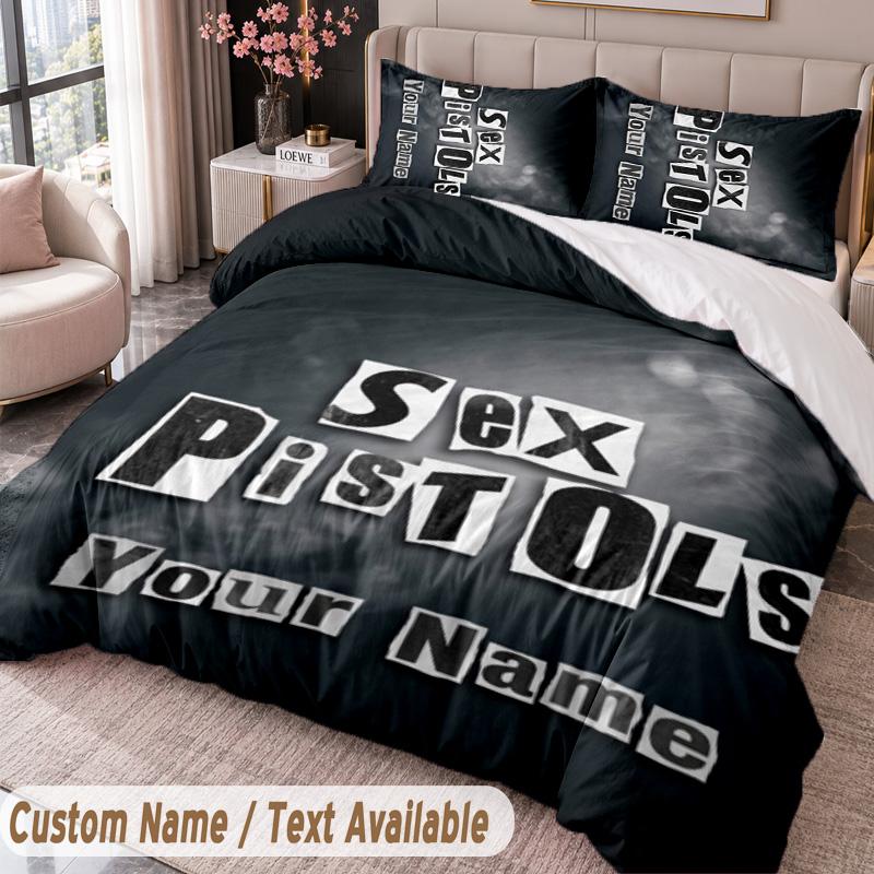 Sex Pistols Printed Bedding Set Custom Name Text 1 Duvet Cover 2 Pillowcases For Bedroom