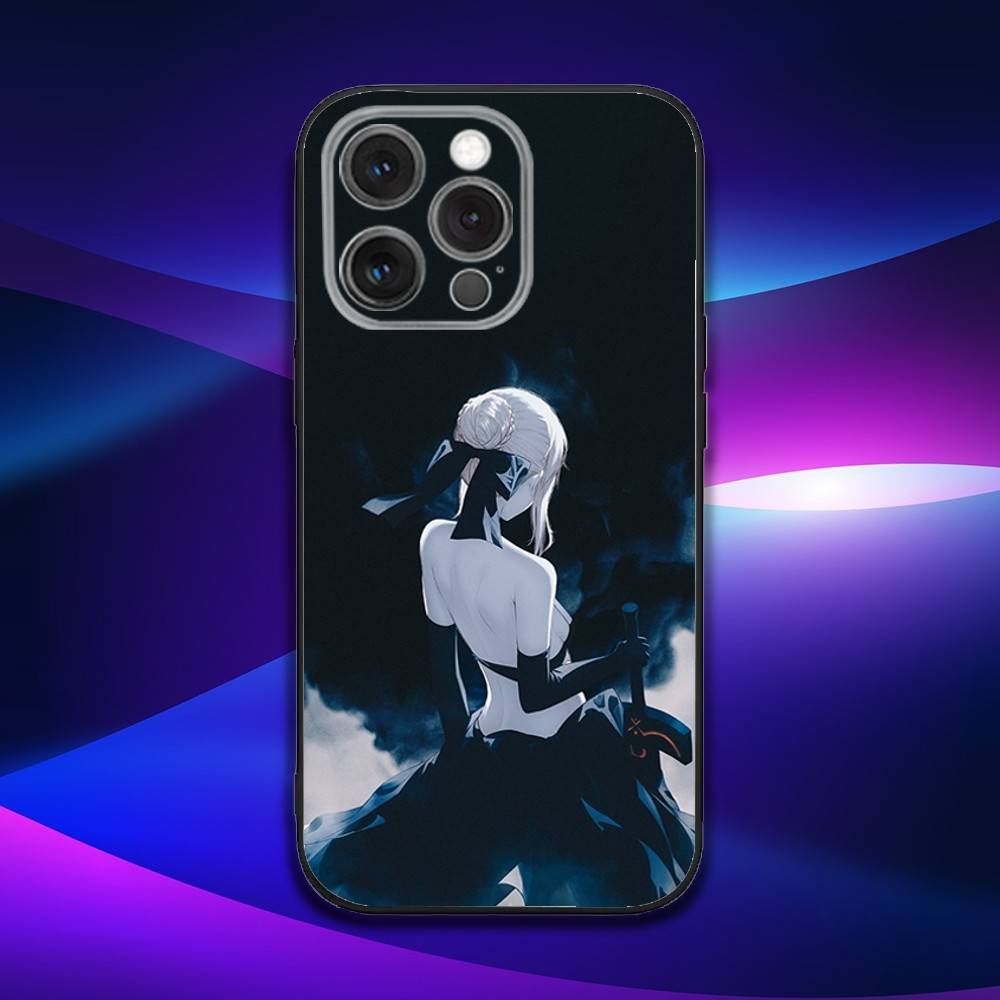 F-Fate Stay S-Saber Night Чехол для телефона iPhone 16e,16,15,14,13,12,11,Pro,X,XS,Max,XR,Plus,Mini Мягкий Черный Чехол