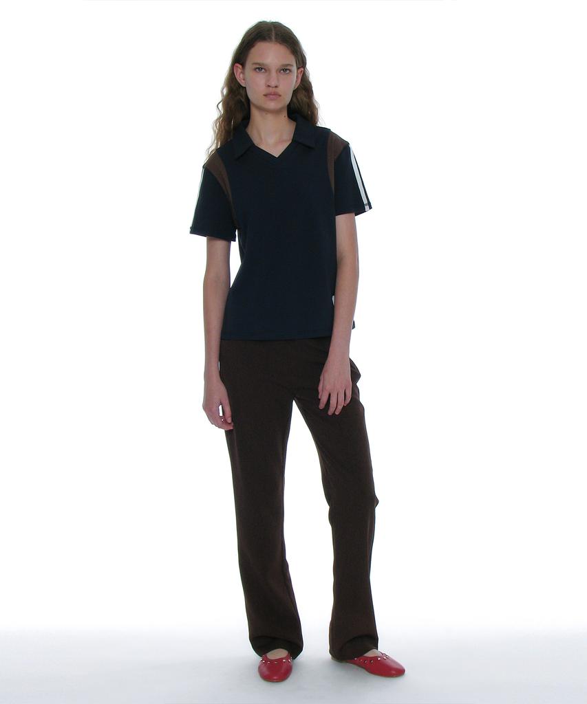 PARTIMENTO WOMEN Numbering Applique V-Neck Polo_Navy