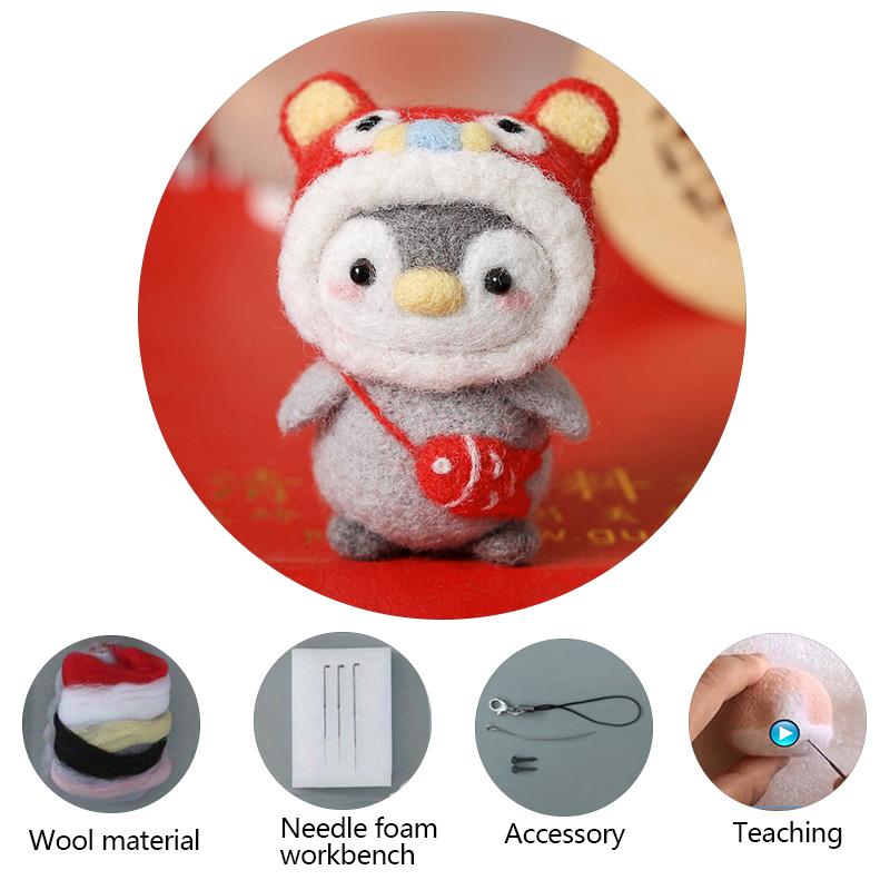 Cute Animal Wool Felt Penguin DIY Material Package Handmade Craft Needle Felting Kit Non-finished Doll Felt Poked Kitting Set