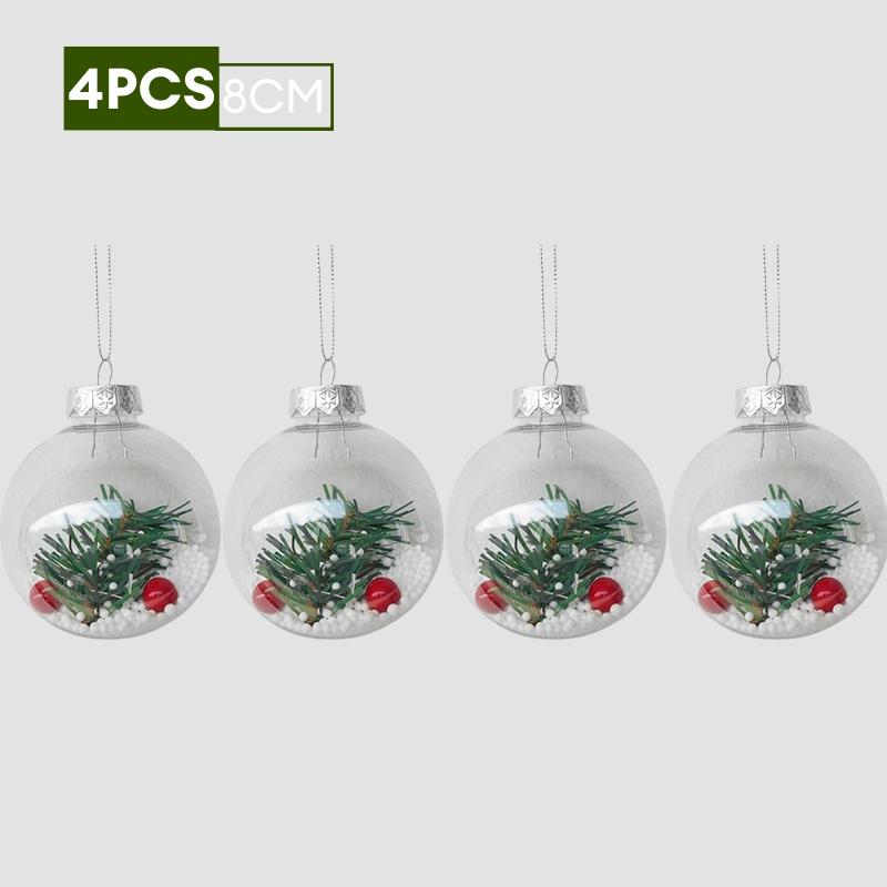 1~8pcs Clear Plastic Christmas Ball Ornaments Xmas Tree Hanging Pendant 2025 Christmas Home Decoration Gifts