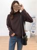 Women's Fashion Semi-High Neck Mid-Length Loose Long Sleeve Top - Autumn Base Layer T-Shirt
