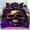 Фиолетовая Роза Золотой Череп Узор 3D Принт Пододеяльник Хэллоуин Готический Стиль Комплект Постельного Белья с Наволочкой Полиэстер Чехол для Одеяла