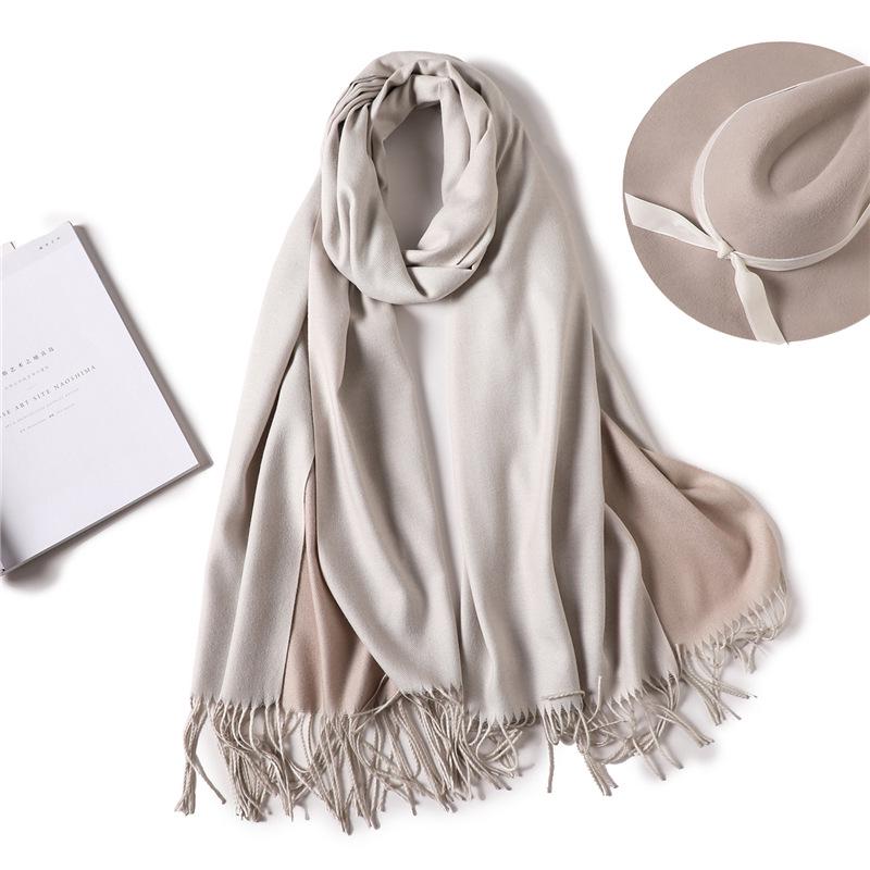 2024 European And American New Solid Color Versatile Autumn/Winter Double Color Imitation Cashmere Scarf Women'S Warm Big Shawl Neck