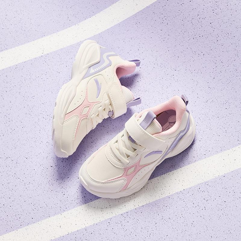 Anta Детские модные универсальные легкие кроссовки с низким верхом и амортизацией из синтетической кожи Детские кроссовки Белый Розовый Фиолетовый A22449977N-1