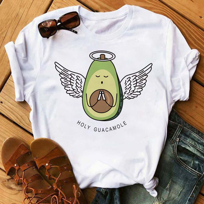 Maycaur Tee Women T-shirt Summer Short Sleeve Avocado Print Clothes Fashion Cartoon Fruit Graphic T Shirt Kawai Female Tops TEE