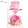 Teatsite Preserved Flower Arrangement, Pre-Wrapped, Heart-Shaped Glass Pot, 3 Flowers (Pink Carnations, Bear Towel Included)
