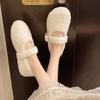 Warm cotton shoes autumn and winter new black flat-bottomed women's Doudou shoes one-word button Mao Mao shoes shallow mouth without Mary Jane