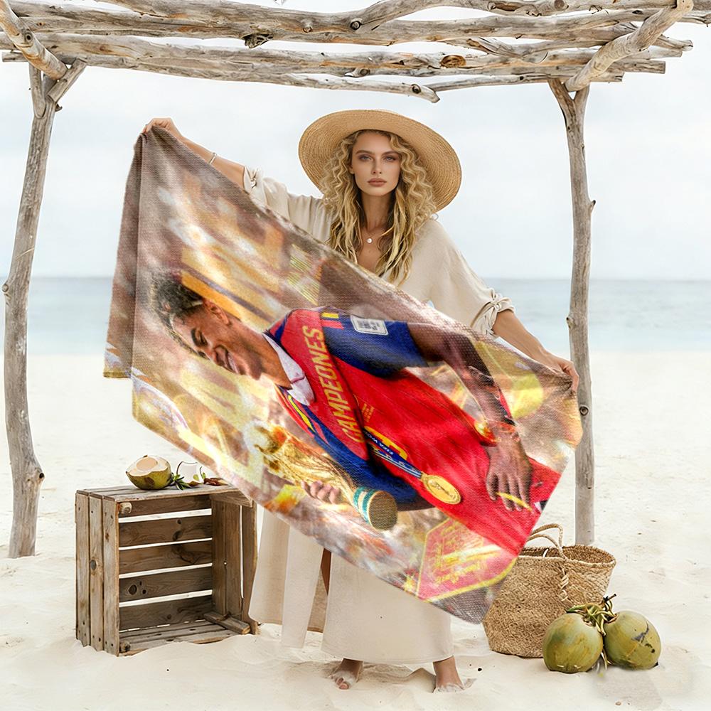 Lamine Yamal Champions Celebration Moment Beach Towel Super Soft & Absorbent Comfortable Lightweight Perfect for Traveling Yoga Camping and Swimming