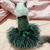 Christmas Princess Dog Dress for the Small Medium Puppy with Sequin Crystal Bow, Black, Green, Red Holiday Party Apparel Costume
