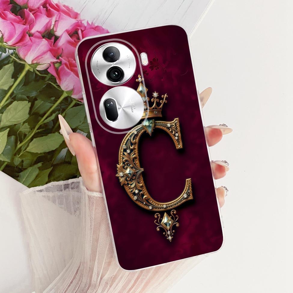 Прозрачный чехол для Oppo Reno 11 Pro 5G CPH2607 Чехол для Oppo Reno 11 Pro 5G Роскошная Корона Буквы от A до Z 2D Плоский Узор Мягкий Чехол для Телефона