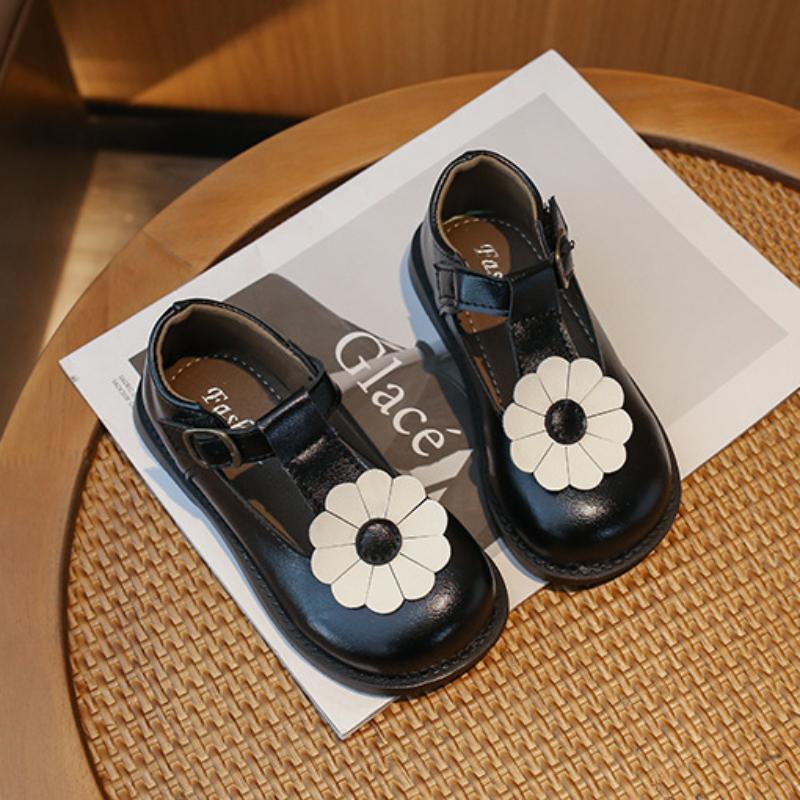 Обувь для девочек-принцесс 2024 года, весна-осень, детская повседневная кожаная обувь, модные универсальные милые детские туфли с цветочным принтом в стиле ретро на плоской подошве