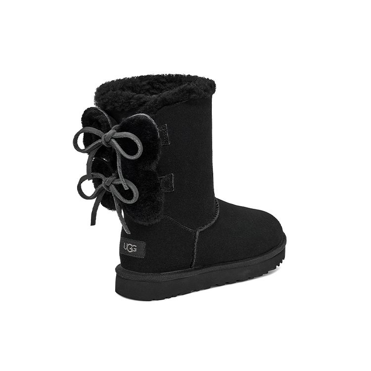 UGG Classic Double Bow Short Warm Durable Non-Slip Classic Double Bow Lined Mid-Calf Snow Boots Women Boots Black 1127131-BLK