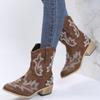 Европейские и американские ретро женские ботинки 2024 Новые осенне-зимние этнические вышитые ботильоны на среднем каблуке повседневные Zapatos Mujer