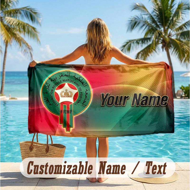 Custom Text Beach Towel, Soft Absorbent Swimming Multi-use TowelMorocco Football