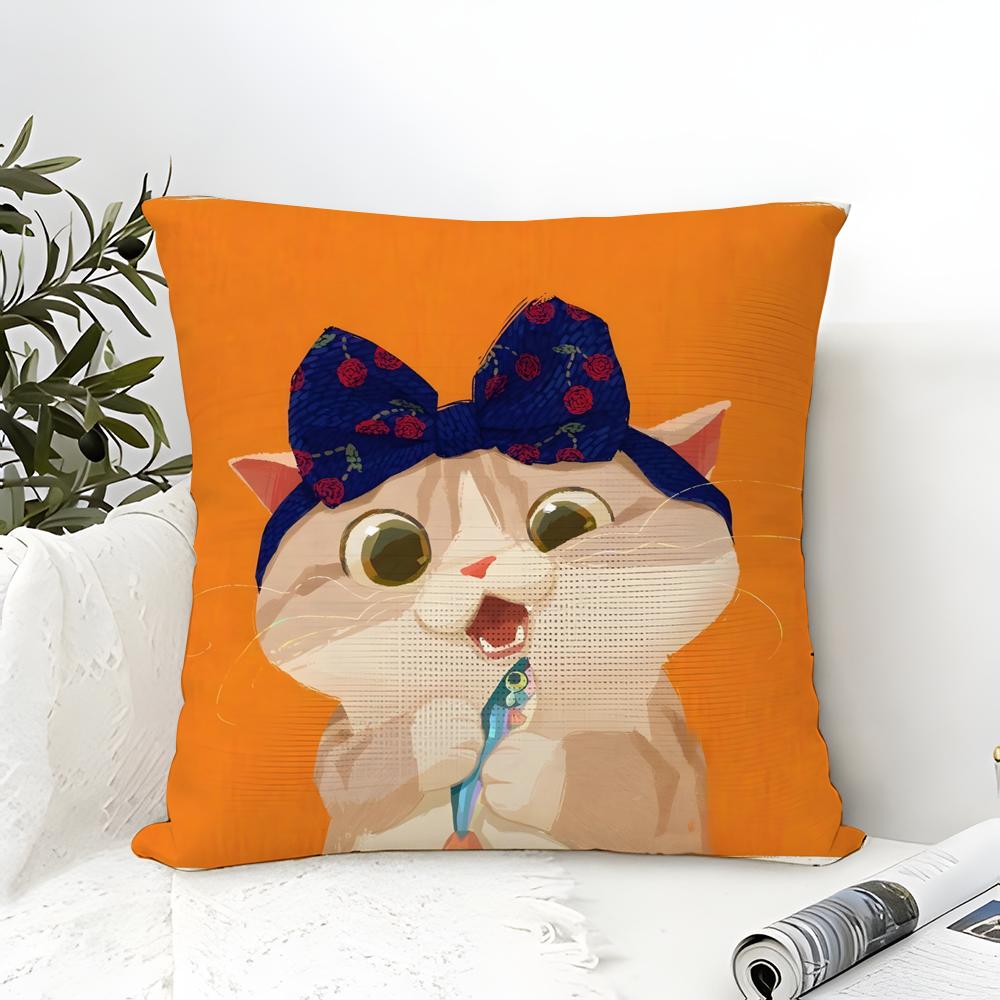 Cute Cartoon Cat Patterns Pillow Case Cotton Linen Fabric Square Zipper Pillowcase Home Decorative Living Room