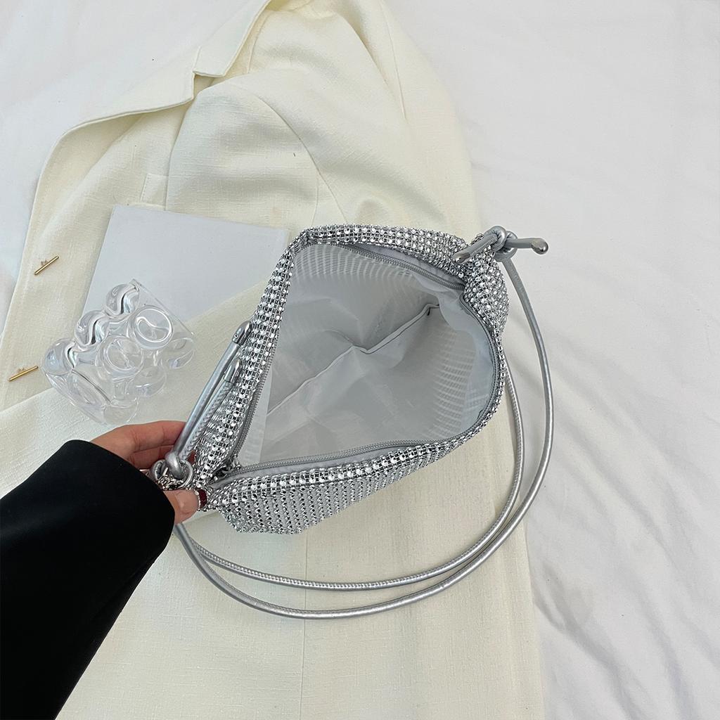 Гламурная вечерняя сумочка, сумка через плечо для женщин, блестящая, со стразами, ПВХ-сетка, застежка-молния с бриллиантами для торжественных мероприятий