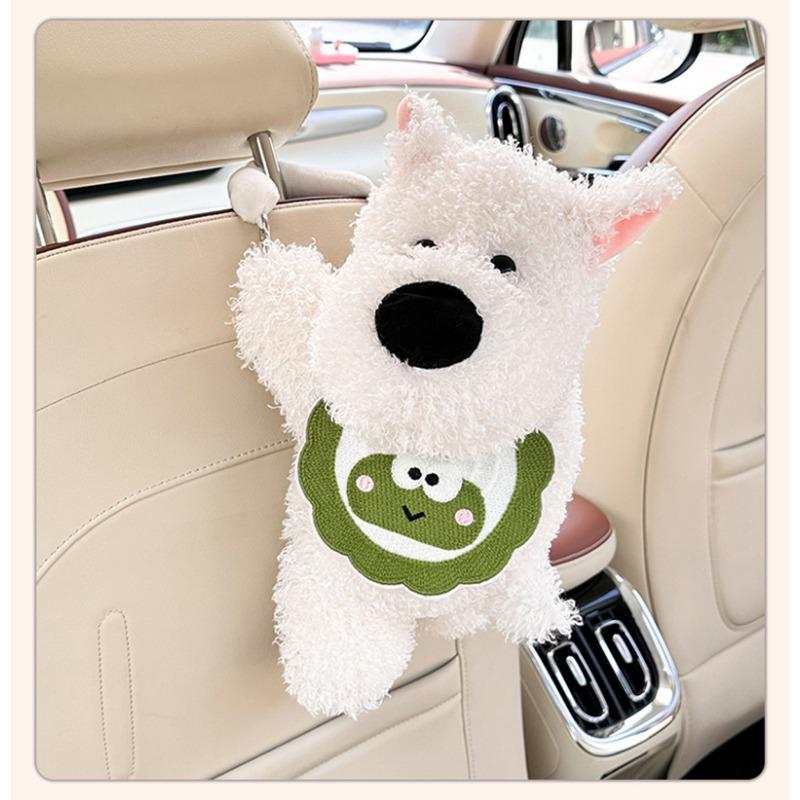 Cute Cartoon Dog Shape Plush Hanging Tissue Box For Car And Home Use