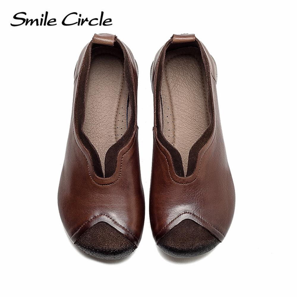 Женские туфли на плоской подошве из натуральной кожи, повседневная обувь без шнуровки с круглым носком, модная женская рабочая обувь на мягкой подошве