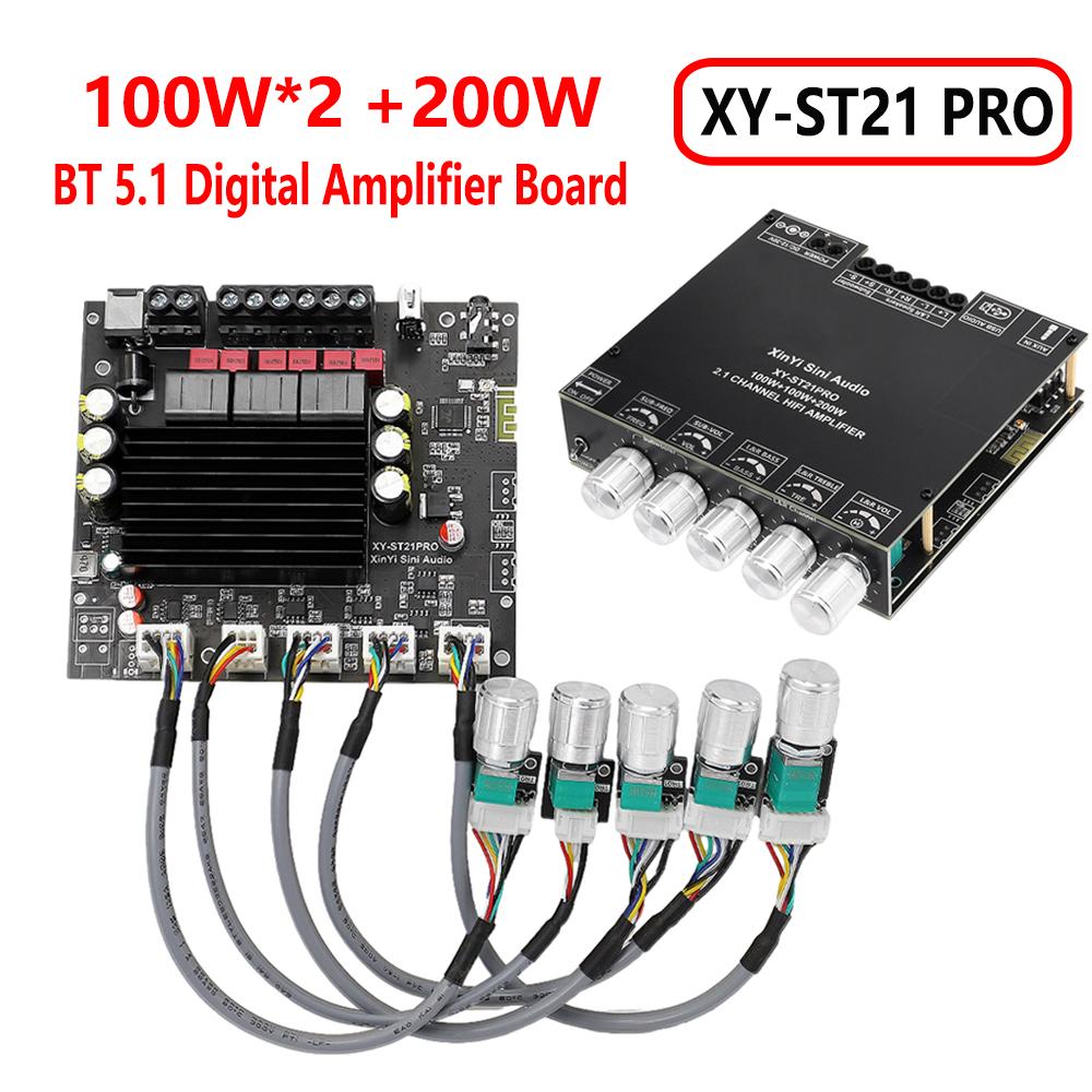 Плата усилителя 2.1 канала XY-ST21PRO Bluetooth-совместимая 5.2 100Вт+100Вт+200Вт Сабвуфер Чип TPA3221 Поддержка AUX USB-накопитель Звуковая карта