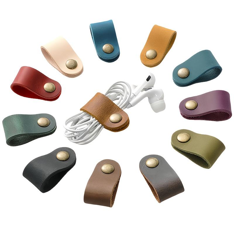 10PCS Faux Leather Cable Organizer (Random Color) with Metal Clip - Suitable for Headphone Cables, Headphone Jacks, and Cable Management