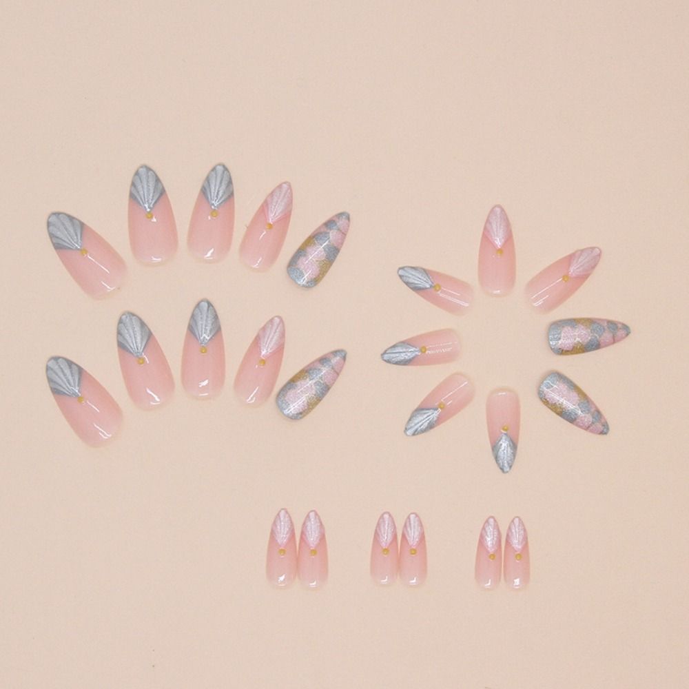 24 шт. Длинные миндальные накладные ногти-стилеты для французского маникюра накладные ногти для женщин