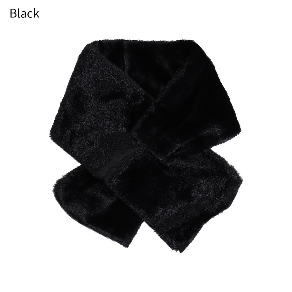 Women Shawl Faux Rabbit Fur Plush Neck Warmer Neckerchief Wrap Cross Scarf Solid Color