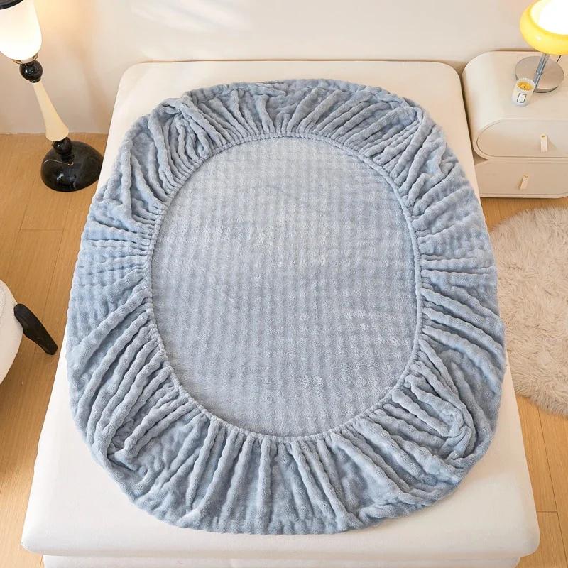 Зимняя постель, теплая простыня на резинке, постельное белье, чехол для матраса, утолщенная плюшевая эластичная простыня, зимнее коралловое флисовое роскошное покрывало для двуспальной кровати