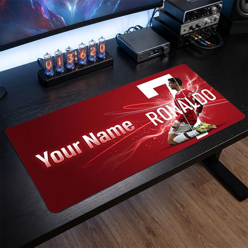 Cristiano Ronaldo Custom Large Mouse Pad, Personalized Name Text Print, Football Logo Non‑Slip Desk Mat Gaming Gift