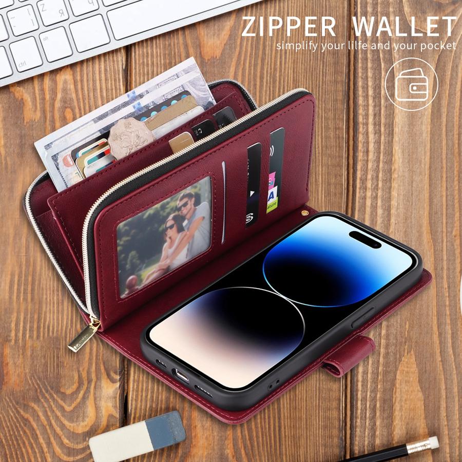 Кожаный чехол-кошелек с откидной молнией для Iphone 14 Pro Max 13 Pro Max 12 Pro Max 11 Pro Max Se 2022 2020 X Xr Xs Max 8 7 6 6s Plus