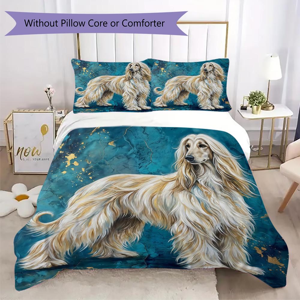 Afghan Hound Pattern Bedding uilt Set uilt Cover Pillowcase Home Decoration Birthday Gift (1 * duvet cover + 2 * pillowcase without core)