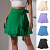 One Piece Lace Up Skirt High Waist Solid Color Ruffled Edge Short Skirt Cross-border Women's Clothing