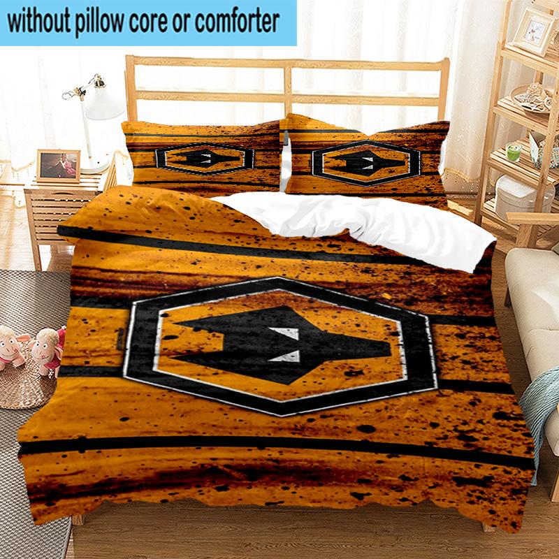 3pcs Wolves Football Club Emblem Printed Bedding Set Duvet Cover Closure Includes 1 Duvet Cover & 2 Pillowcases Bedding Sets Home Decor Gifts
