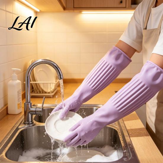 Waterproof Dishwashing Gloves Extended Gloves Anti-slip Elbow Length Latex Grip Natural Long Sleeve Rubber Protective Durable Cleaning for