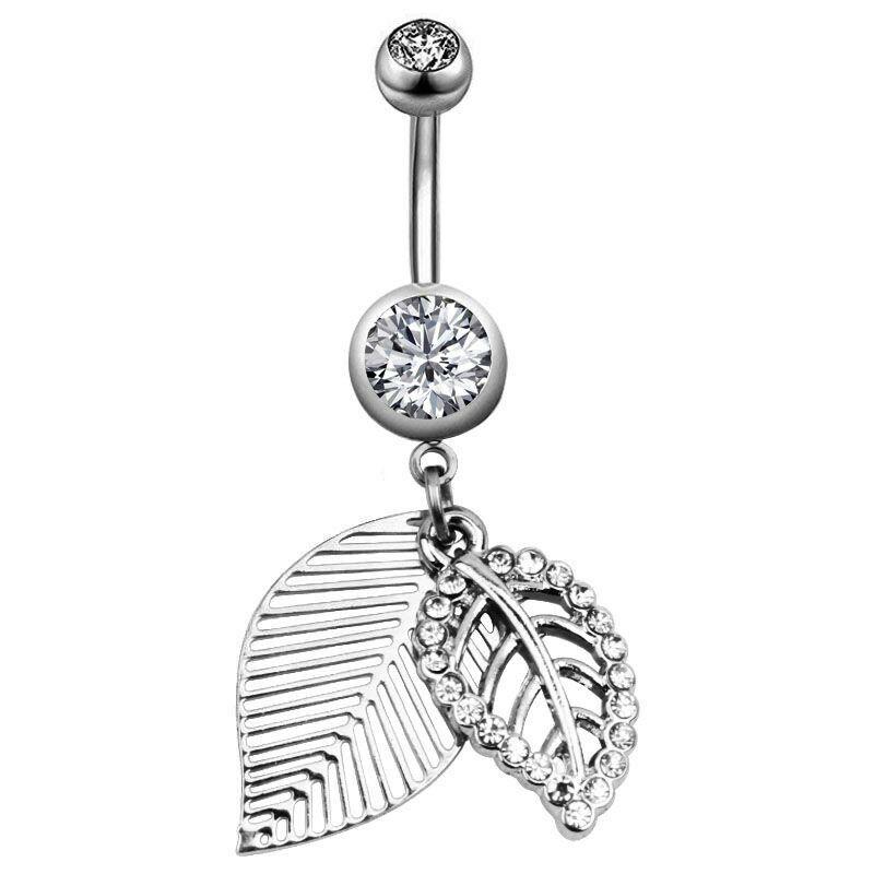 Ювелирные изделия из хирургической стали с висячим листом из циркона, кольцо на животе/пупке, украшения для пирсинга