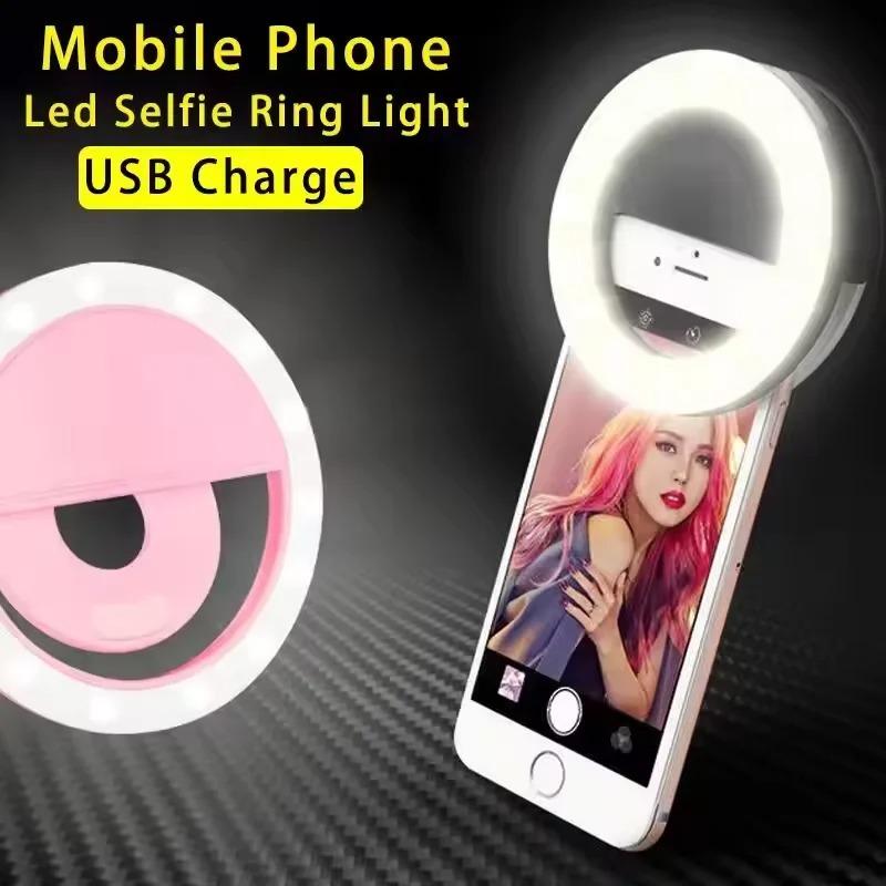 Mini LED Selfie Ring Light USB Rechargeable Portable Clip-On Lamp for Mobile Phone Live Stream Makeup Photography