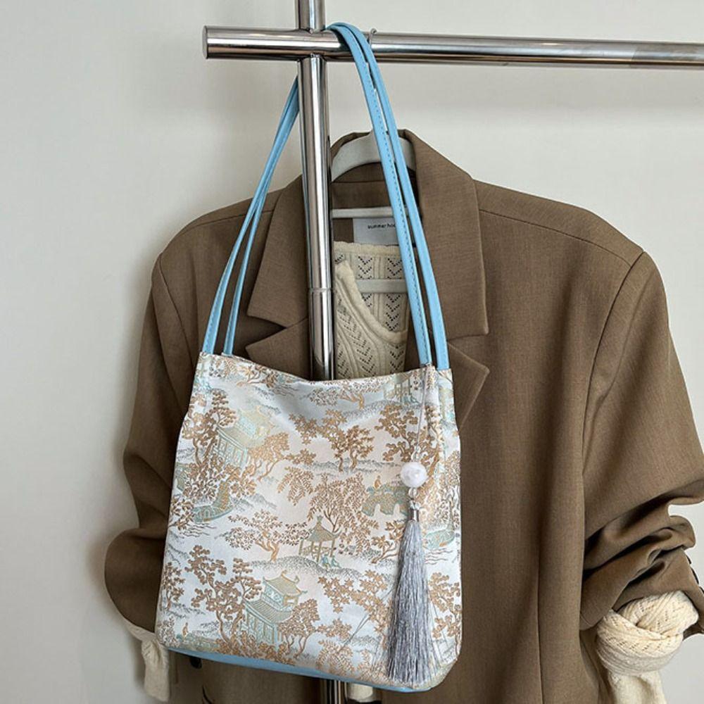Elegant Chinese Style Shoulder Bag Exquisite Hanfu Printing Handbag Embroidery Tote Bag Party