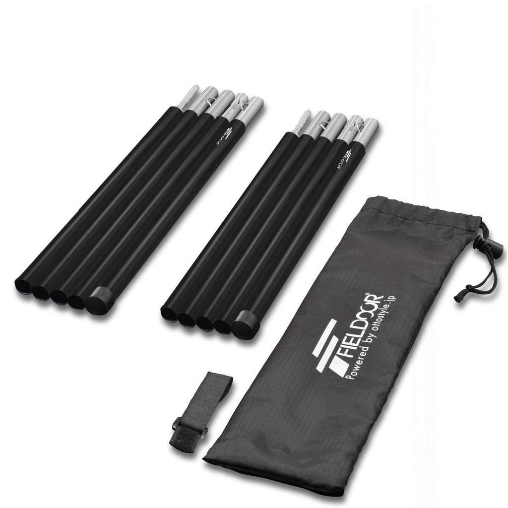 FIELDOOR 2 Sets of Aluminum Tent Poles (5 Connected150cm) [Black] Split Type Small Group Solo Camping Sub Pole Touring Compact Tarp Tent