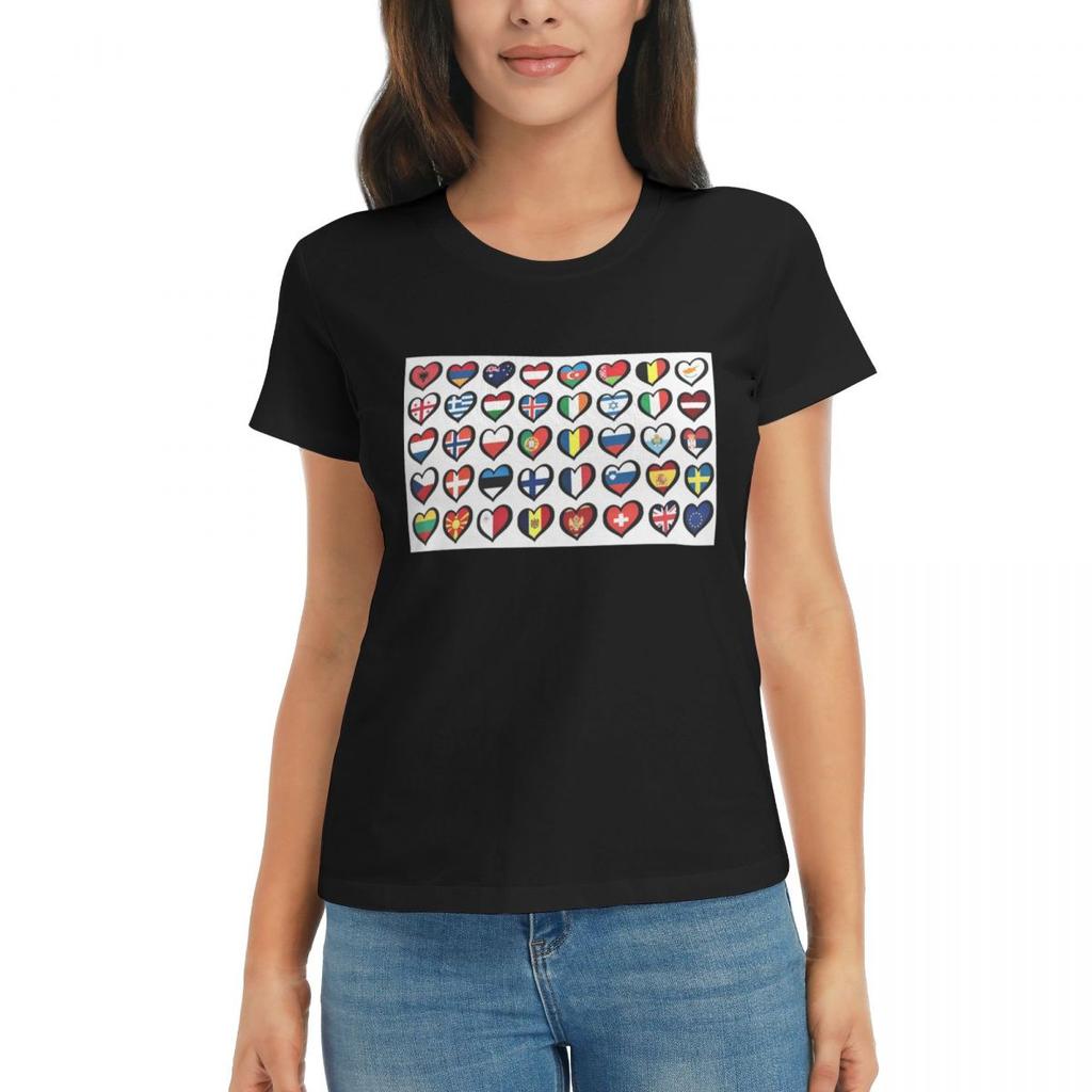 Women TShirt Eurovision Song Contest Flags Hearts ESC EBU Eurofans Short Sleeve Tees ONeck T Shirts Clothes Tops Streetwear