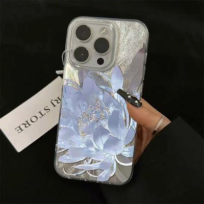 Чехол для телефона с принтом пионов и лотосов для IPhone 16 17 E 15 14 13 12 11 Pro Max 14 Plus 17 Air, противоударный, серебристый