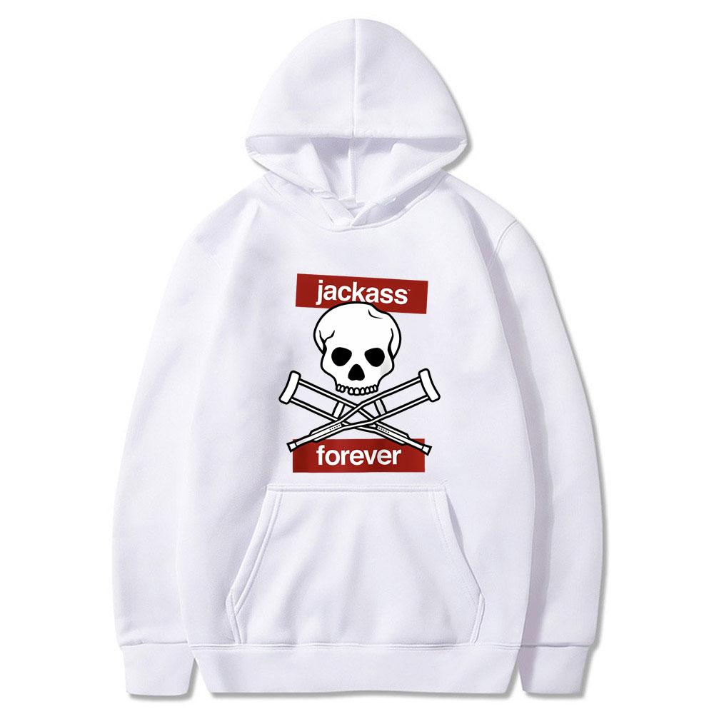 Jackass Навсегда Скелет Костыли Предупреждение Логотип Графическая Толстовка Мужская Женская Повседневная Хлопковая Толстовка Мужские Винтажные Оверсайз Толстовки