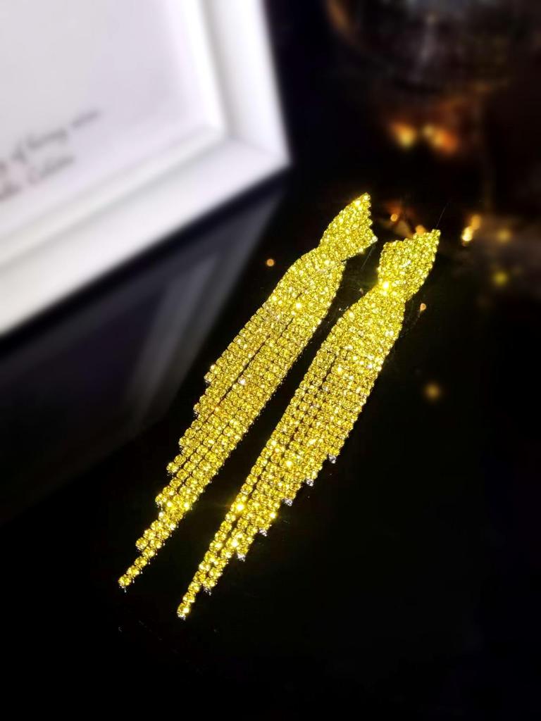 European & American Style Full Diamond Long Tassel Earrings for Women