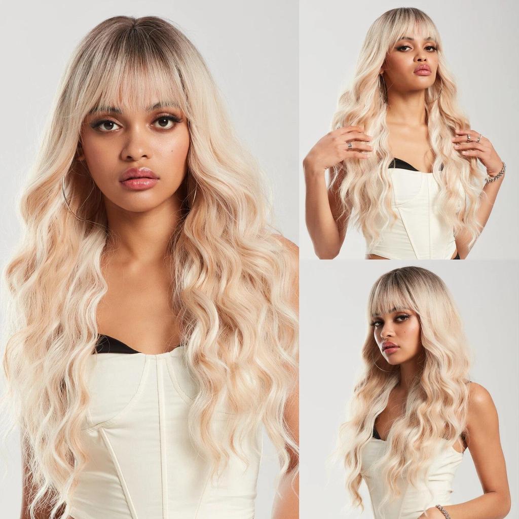 LOUIS FERRE Черные волнистые синтетические парики для женщин, натуральные длинные волосы с челкой, парик из термостойкого волокна для ежедневного использования