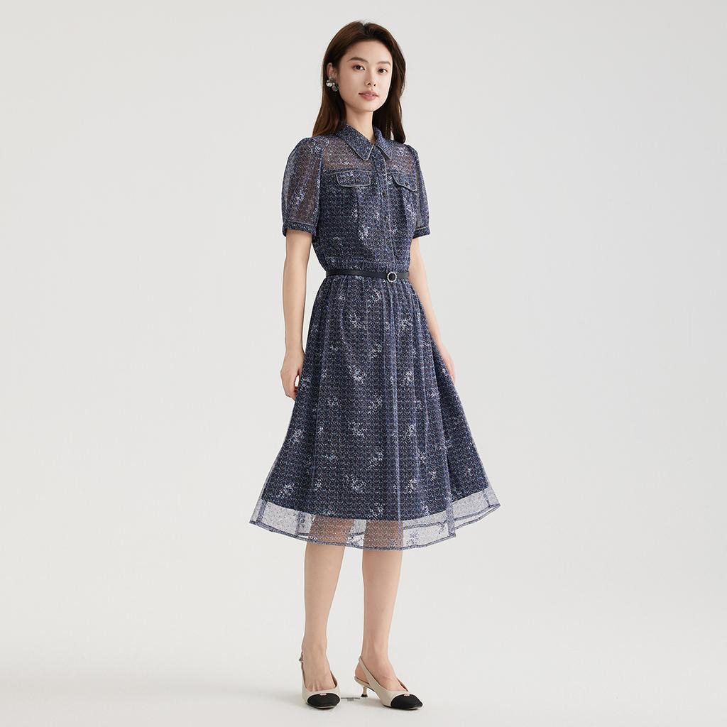 Temperament floral short sleeved dress for women in summer 2025, lace dress with high-end feel, waist cinching and slimming A-line skirt