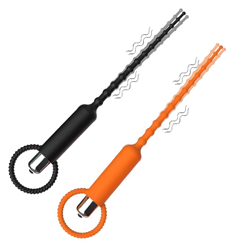 Silicone Vibrating Urethral Sound - Ribbed Penis Plug Male Masturbator, 10 Modes Urethra Stretcher Sex Toy for Men