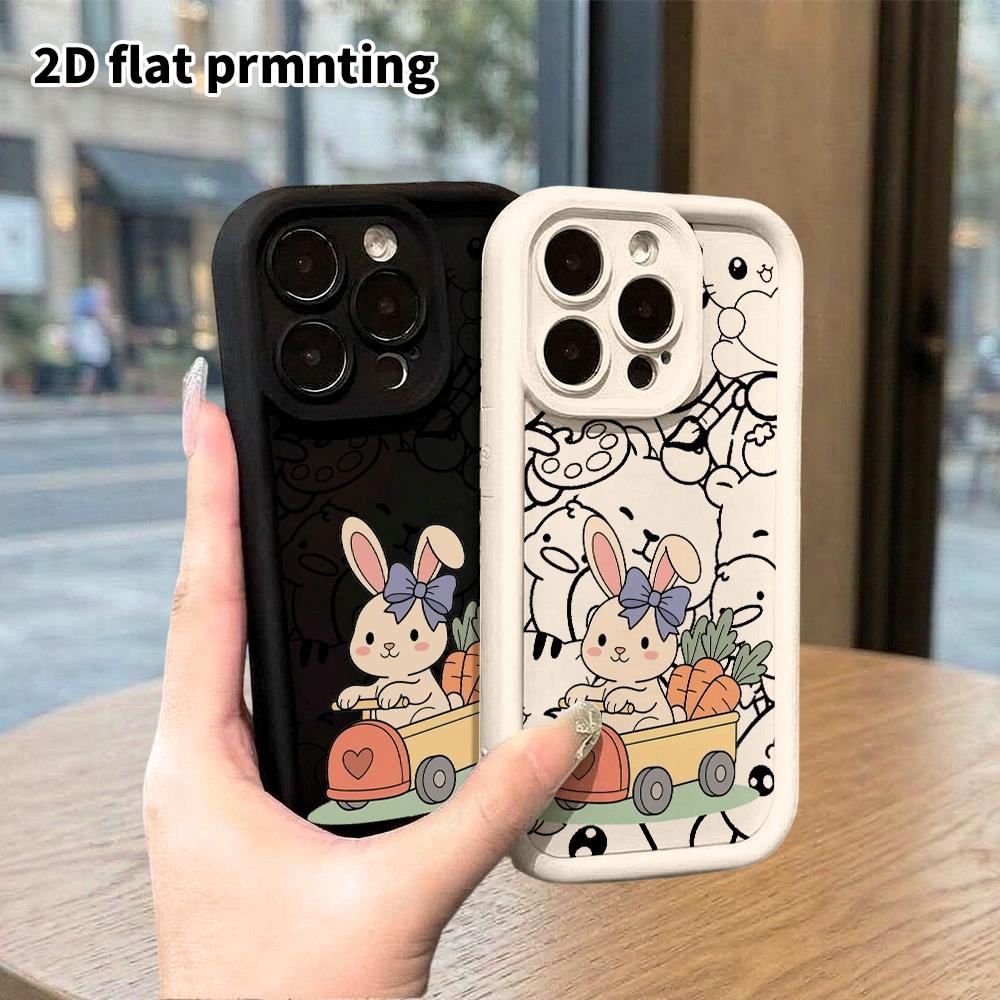 Phone case: 2D flat design, suitable for iPhone 18 17 16 15 14 13 Pro protective case, white little rabbit, perfect holiday gift for Christmas and Hal