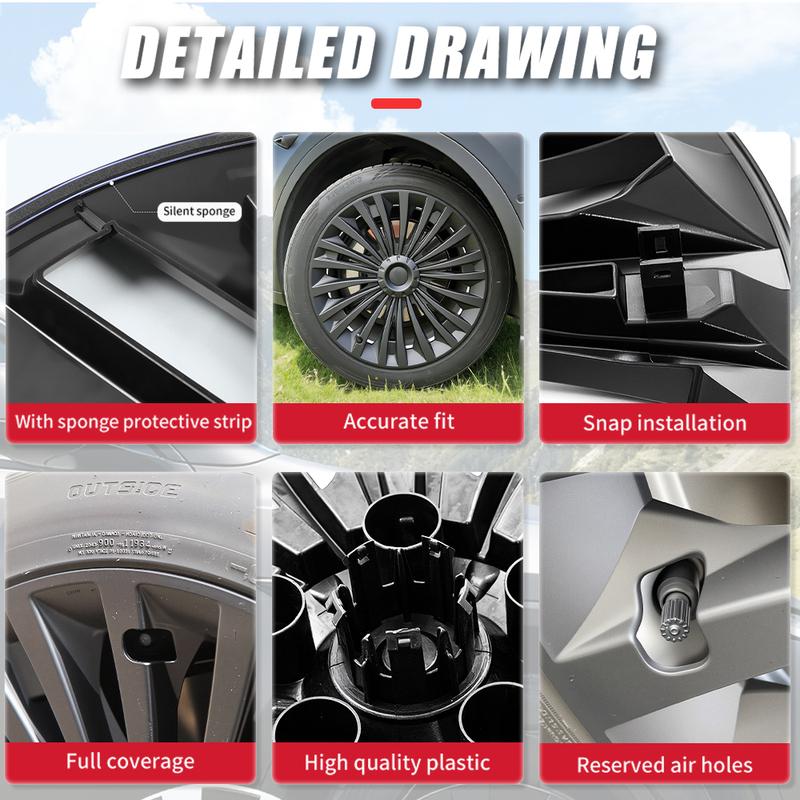 4PCS Hub Cap Performance Replacement Wheel Cap Automobile Full Rim Cover Accessories for Tesla Model Y 2018-2023 Hubcap 19 Inch