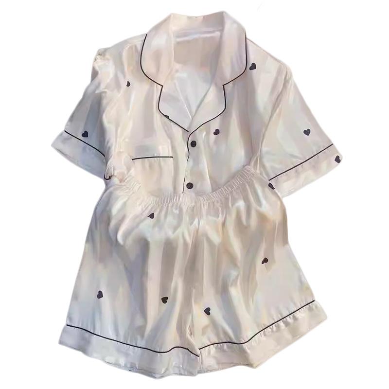 Summer star ice silk pajamas new striped small love casual loungewear set real shot