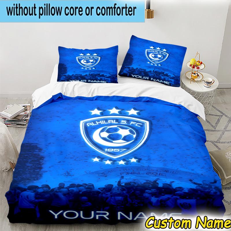 3pcs Custom Name Al Hilal Emblem Design Bedding Set Includes 1 Duvet Cover & 2 Pillowcases for All Seasons Dormitory Home Decor Christmas gifts