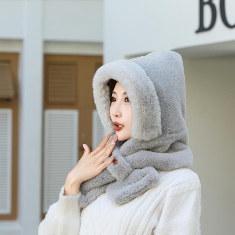 Hat, Scarf, One-piece Hat, Winter Fashion, Versatile, Female Adult Cycling, Warm and Plush Thick Ear Protection, Windproof Hat